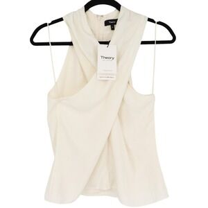 Theory Women's Halter Top Washed Twill Ivory Criss Cross Sleeveless New Defects